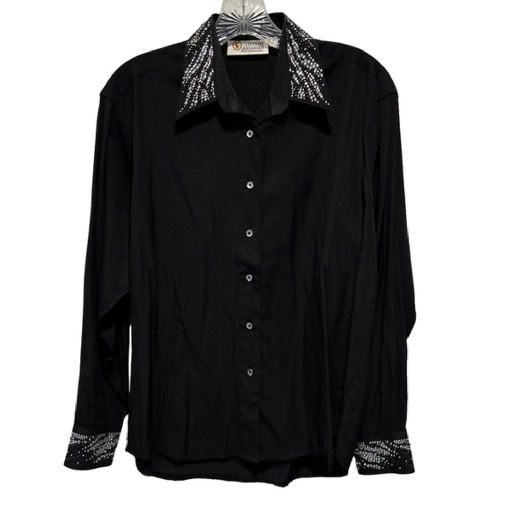 Christine Alexander Rhinestones Collared Button Down Blouse